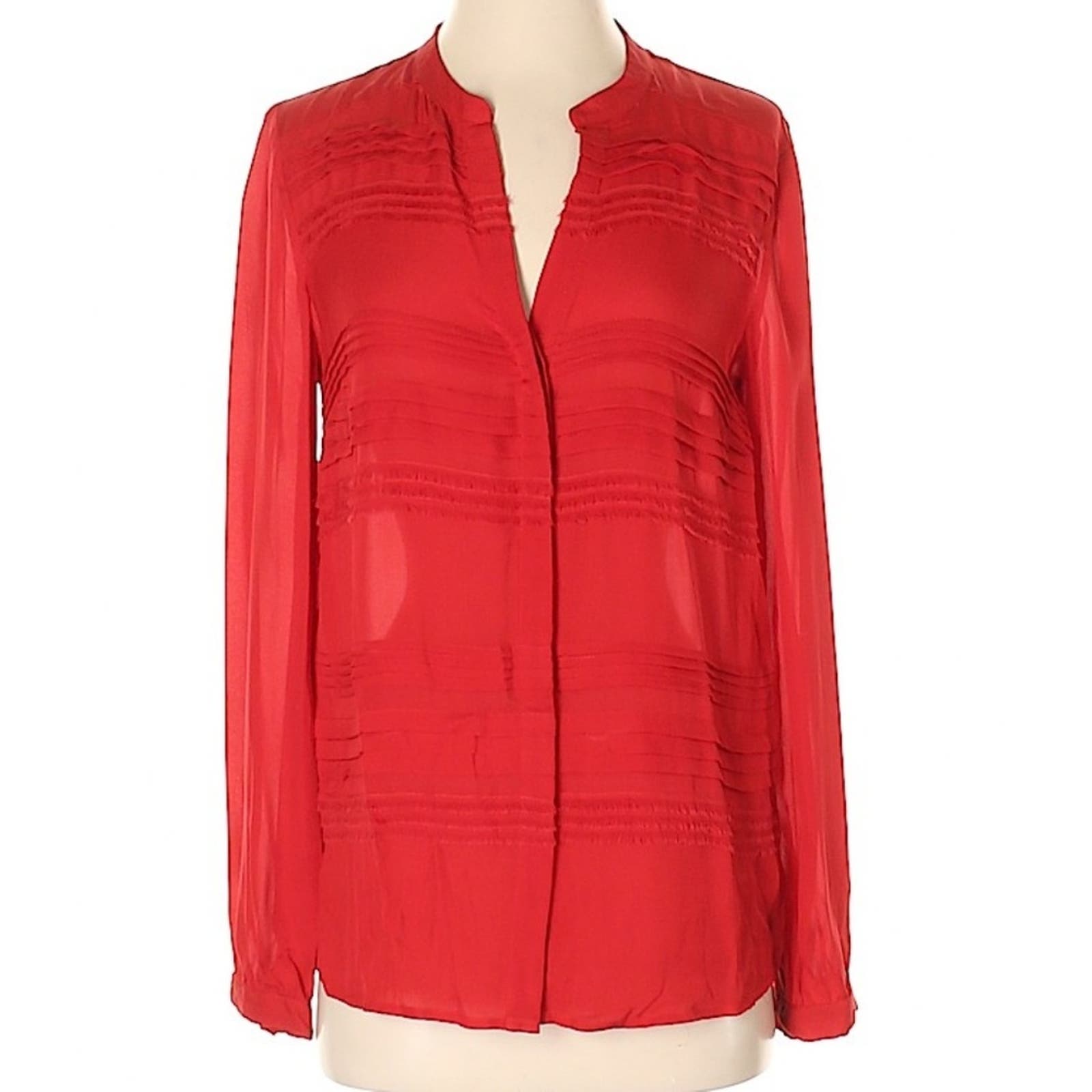 Madison Marcus Red Long Sleeve V-Neck Sheerish Silk Blouse Size Small